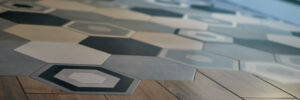 Wood and Tile flooring meeting