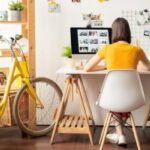 Woman sitting at her desk working in her home office