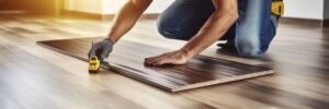 Handyman installing American Cherry hardwood flooring.