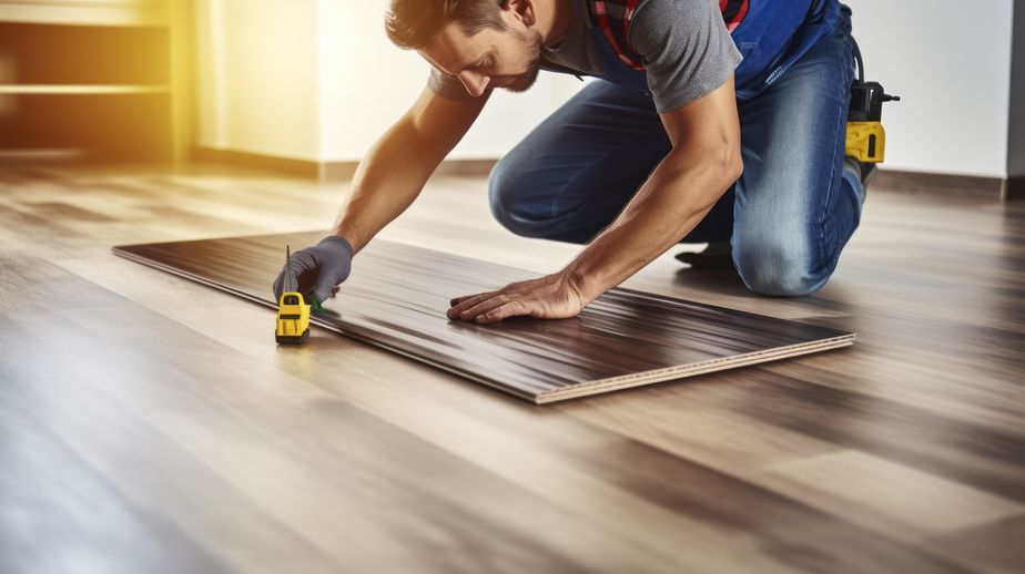 Handyman installing American Cherry hardwood flooring.